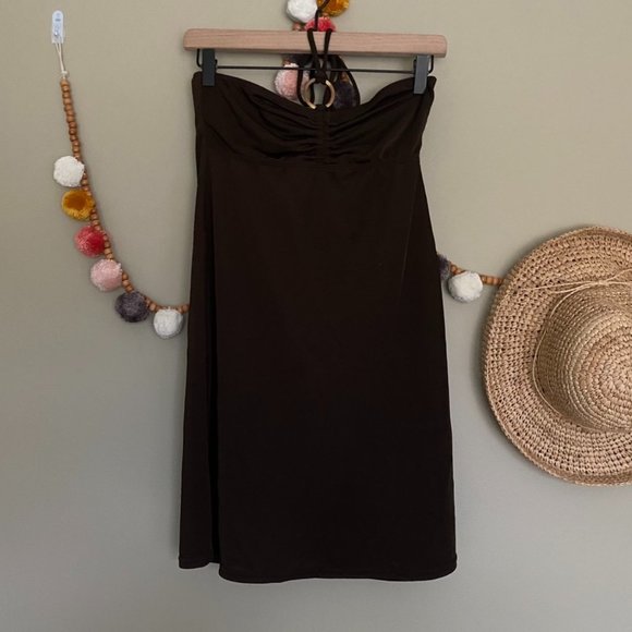 Vintage Y2K Brown Halter Ring Tie Dress - Picture 6 of 7